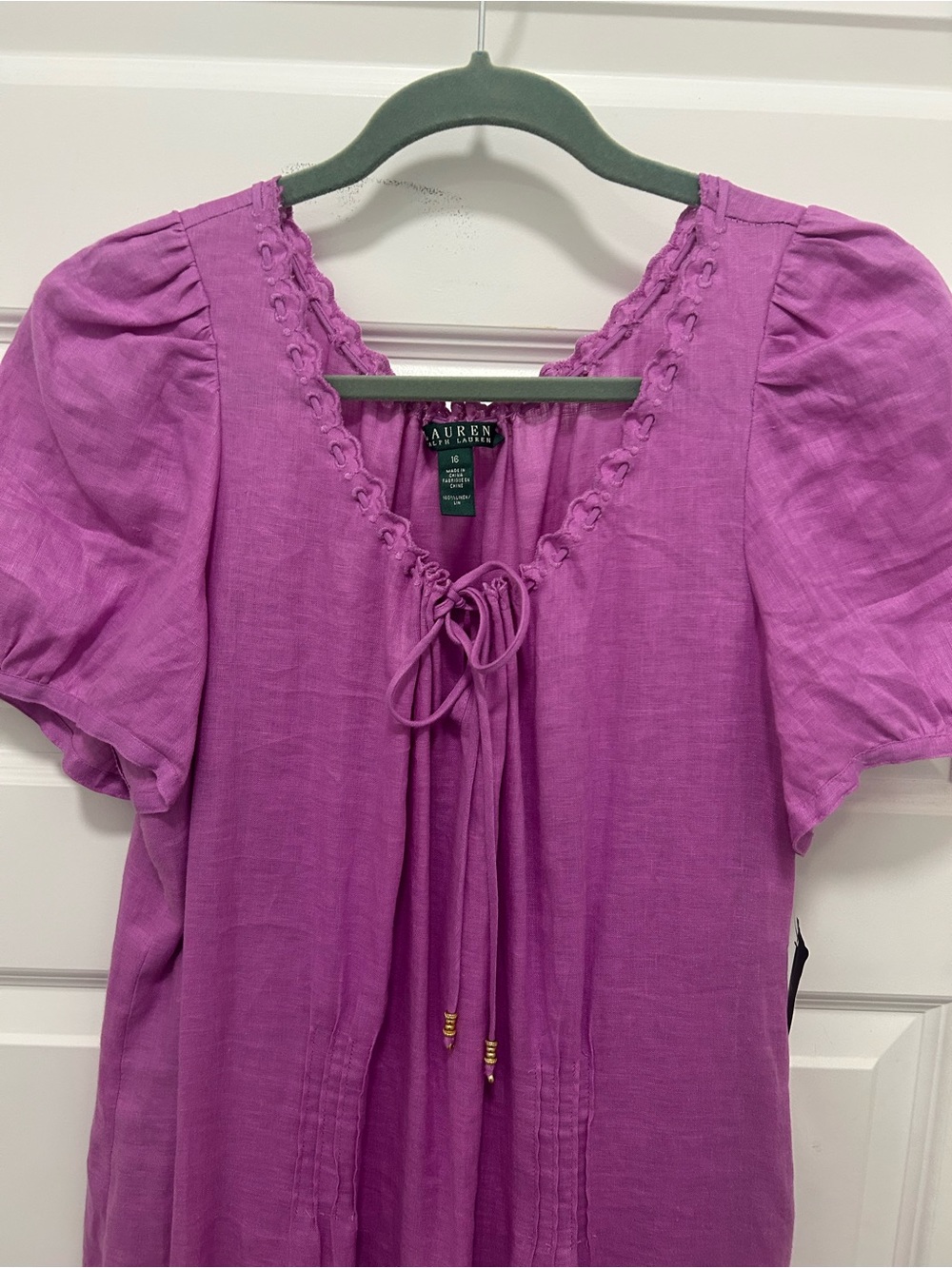 Lauren Ralph Lauren Purple100% Linen Tiered Midi Dress 16 Boho Cottagecore NWT - Picture 3 of 15